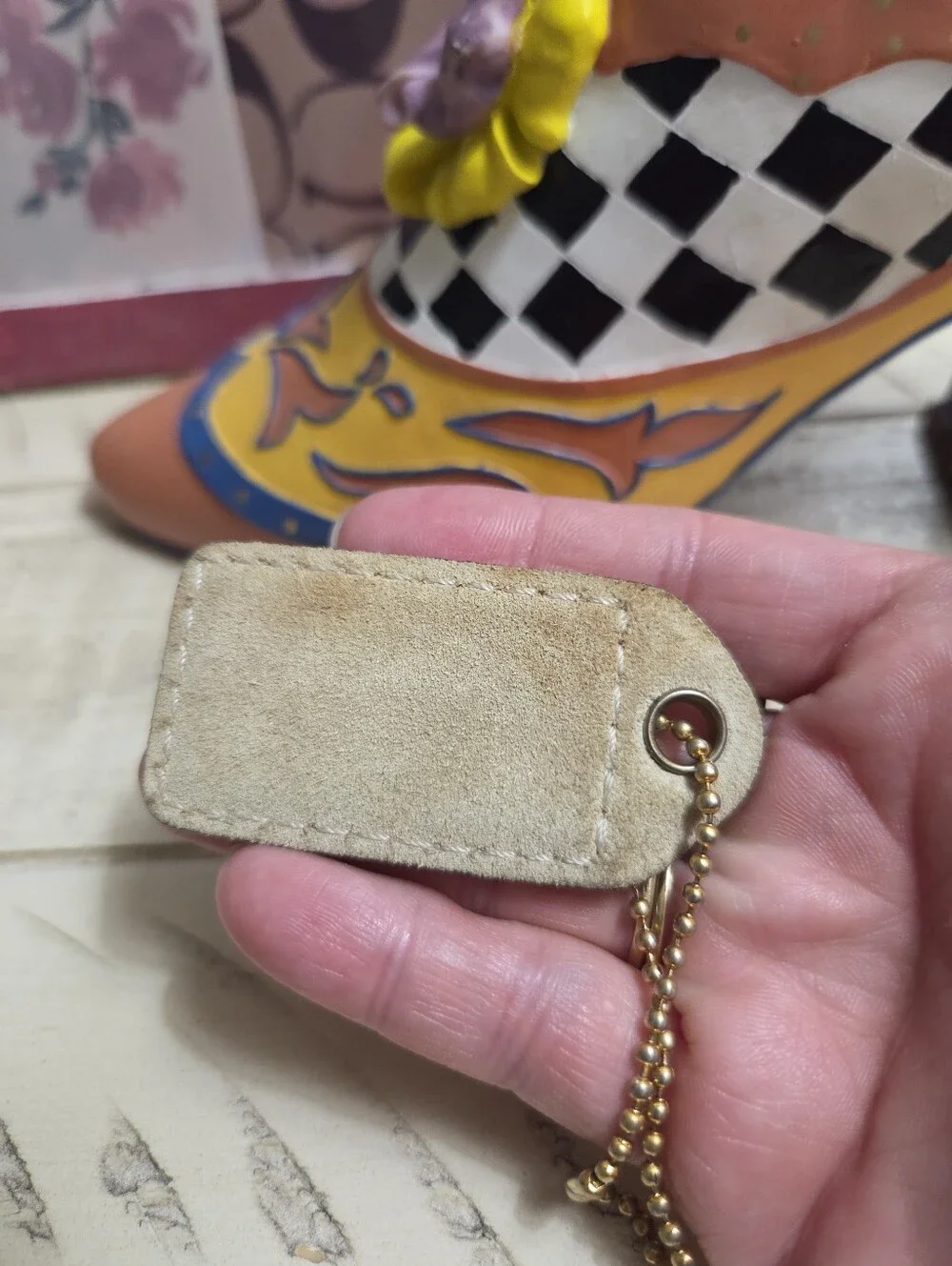 COACH Tan/Light Brown & Cream Suede Leather HangTag, EUC